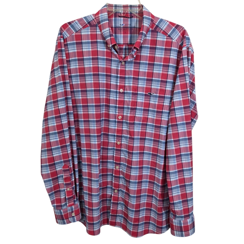 Vineyard Vines Men's On the Go OTG Performance Button Down Shirt Plaid Large